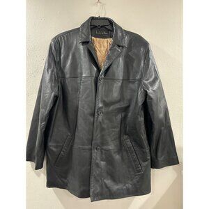 Nicole Miller New York City Mens Genuine Black Leather Jacket size XL long
